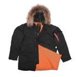 Куртка аляска Alpha Industries slim Fit N-3B, Parka, black-orange, натуральный мех