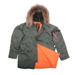 Куртка аляска Alpha Industries slim Fit N-3B, Parka, green-orange, натуральный мех