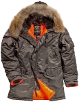 Куртка аляска Alpha Industries Slim Fit N-3B, Parka, grey-orange, натуральный мех