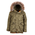 Куртка аляска Alpha Industries Slim Fit N-3B, Parka, vintage olive-orange, натуральный мех