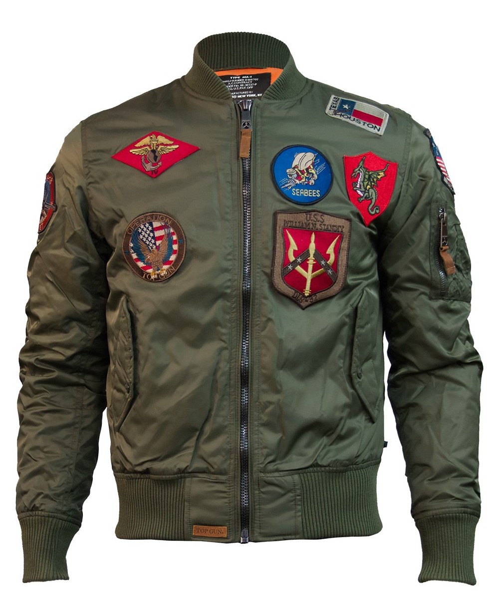Куртка бомбер Top Gun ma-1 nylon Bomber Jacket with Patches Olive tgj1540po