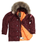 Куртка аляска Alpha Industries Slim Fit N-3B Parka, maroon-orange, натуральный мех