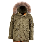 Куртка аляска Alpha Industries Slim Fit N-3B Parka, vintage olive-orange, натуральный мех