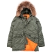 Куртка аляска Alpha Industries slim Fit N-3B Parka, green-orange, натуральный мех