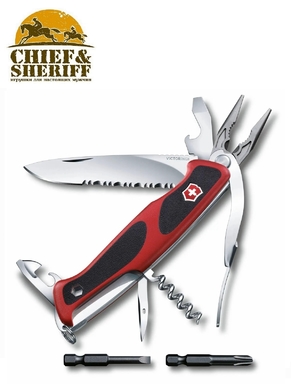 Нож складной Victorinox RangerGrip 174 Handyman, 0.9728.WC, 130 мм 17 функций, красный/черный