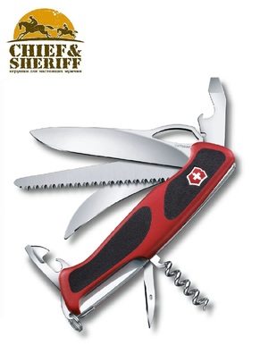 Нож складной Victorinox RangerGrip 57 Hunter, 0.9583.MC, 130 мм 13 функций, красный/черный