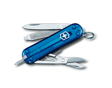 Нож-брелок Victorinox Signature, 0.6225.T2, 58 мм, 7 функций, полупрозрачный синий
