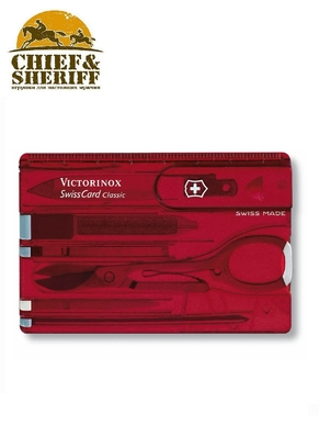 Швейцарская карта Victorinox SwissCard Classic, 0.7100.T, 10 функций, красный полупрозрачный