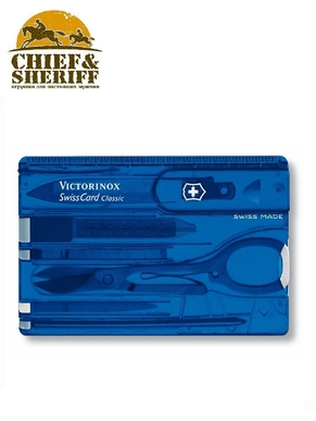 Швейцарская карта Victorinox SwissCard Classic, 0.7122.T2, 10 функций, синий полупрозрачный