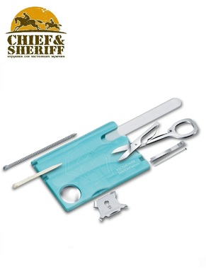 Швейцарская карта Victorinox SwissCard Nailcare, 0.7240.T21, 13 функций, голубой полупрозрачный