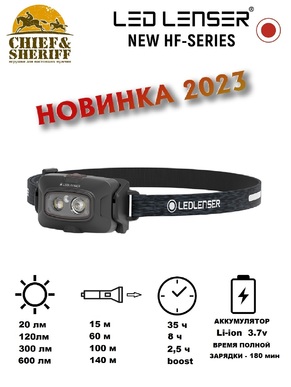 Фонарь налобный Led Lenser HF4R Signature, 600 лм, черный, 502795