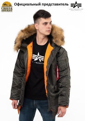 Куртка аляска Alpha Industries Slim Fit N-3B Parka, grey-orange