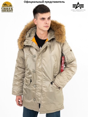 Куртка аляска Alpha Industries slim Fit N-3B Parka, dark khaki-orange