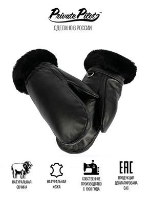 Варежки зимние Private Pilot, кожа, велюр, овчина, цвет черный