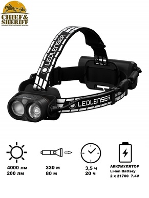 Фонарь налобный Led Lenser H19R Signature, 4000 лм, черный, 502198