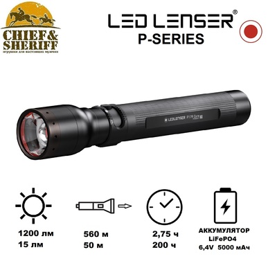 Фонарь ручной Led Lenser P17R CORE, 1200 лм, черный, 502182