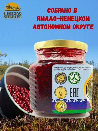 Клюква протёртая с сахаром, Ныда-Ресурс, 1 X 300 гр