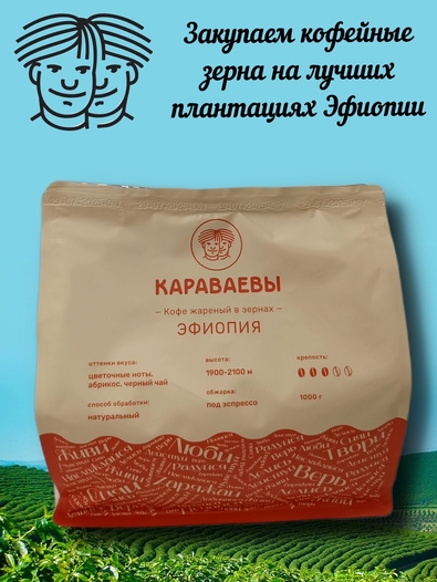 Кофе в зернах, Эфиопия (Арабика 100%) Гурманика ,Братья Караваевы, 1000 гр