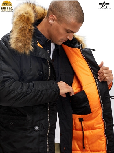 Куртка аляска Alpha Industries Slim Fit N-3B Parka, black-orange