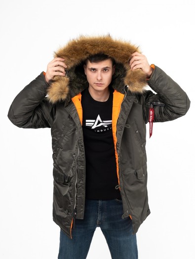 Куртка аляска Alpha Industries Slim Fit N-3B Parka, grey-orange
