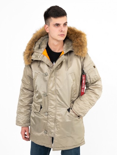 Куртка аляска Alpha Industries slim Fit N-3B Parka, dark khaki-orange