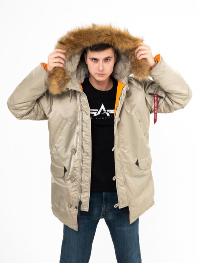 Куртка аляска Alpha Industries slim Fit N-3B Parka, dark khaki-orange
