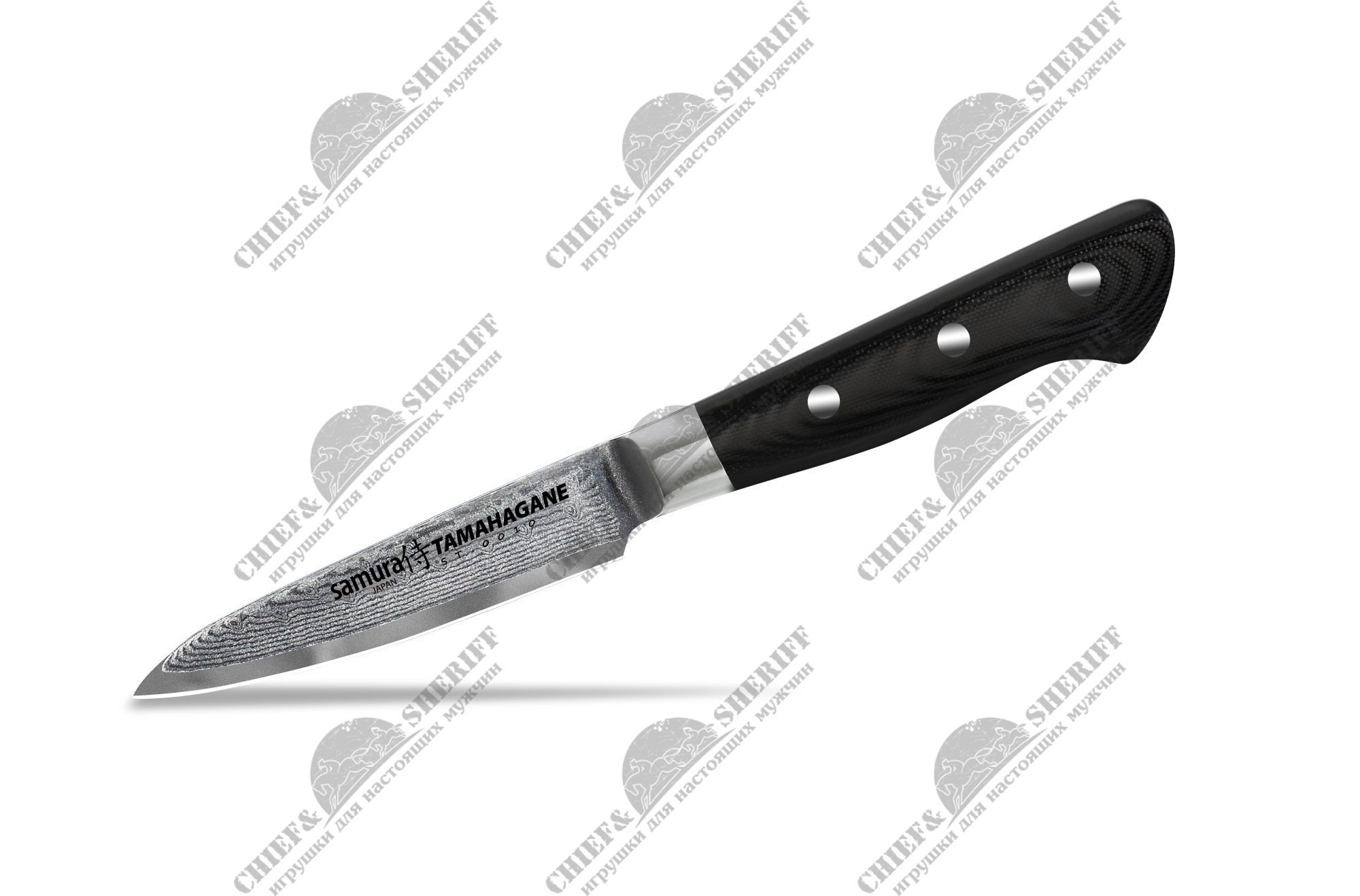 Нож кухонный Samura Tamahagane овощной 76 мм., VG-10, мозаичный дамаск 101 слой, ST-0010/G-10