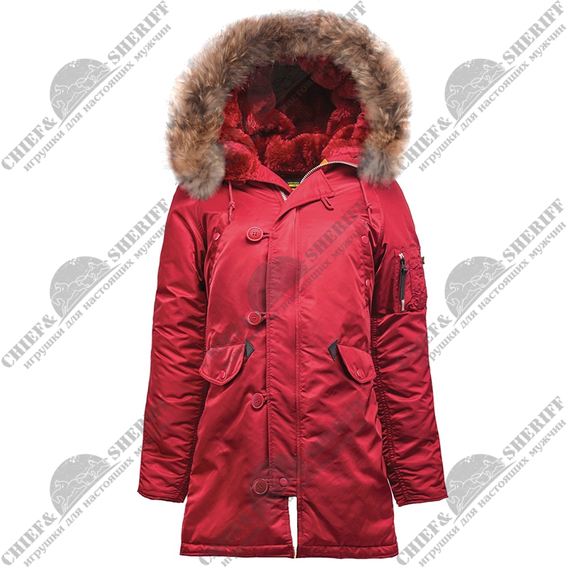 Куртка аляска женская Alpha Industries N-3B W Parka, commander red-orange, натуральный мех