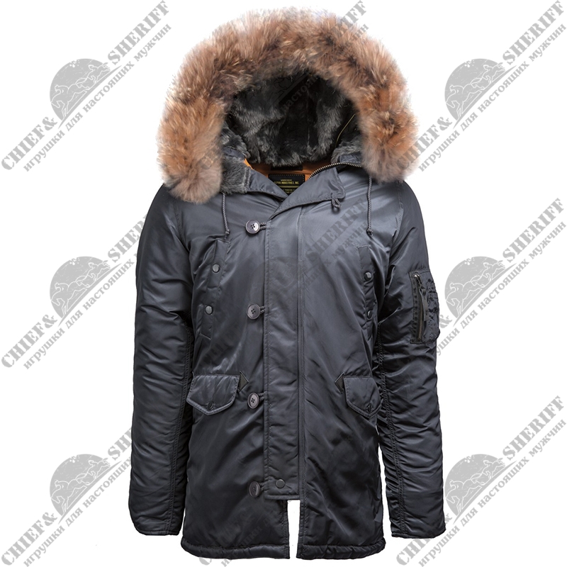 Куртка аляска Alpha Industries Slim Fit N-3B, Parka, steel blue-orange, натуральный мех