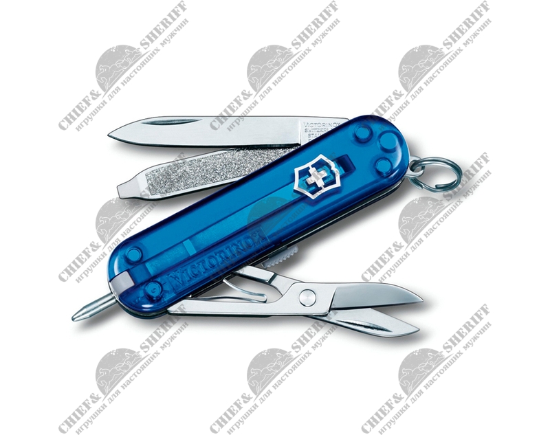 Нож-брелок Victorinox Signature (полупрозрачный синий) 58 мм, 7 функций, 0.6225.T2