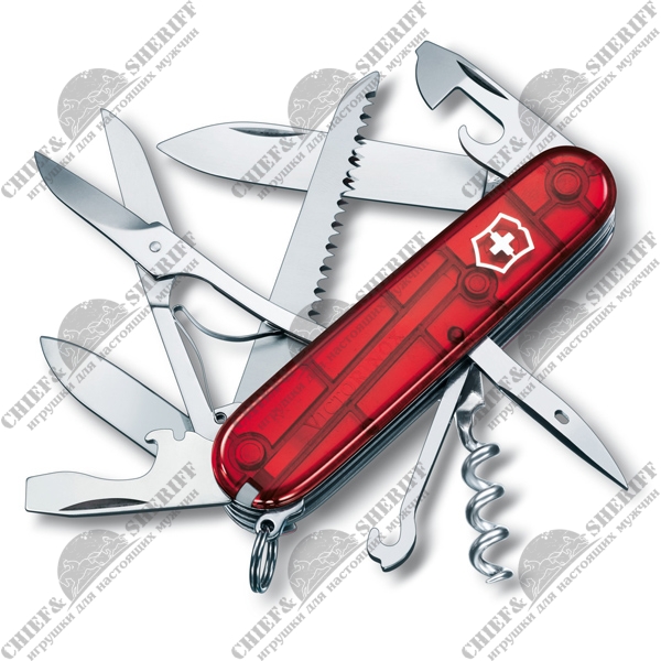 Швейцарский перочинный нож Victorinox Huntsman (прозрачный красный) 91 мм, 15 функций, 1.3713.T