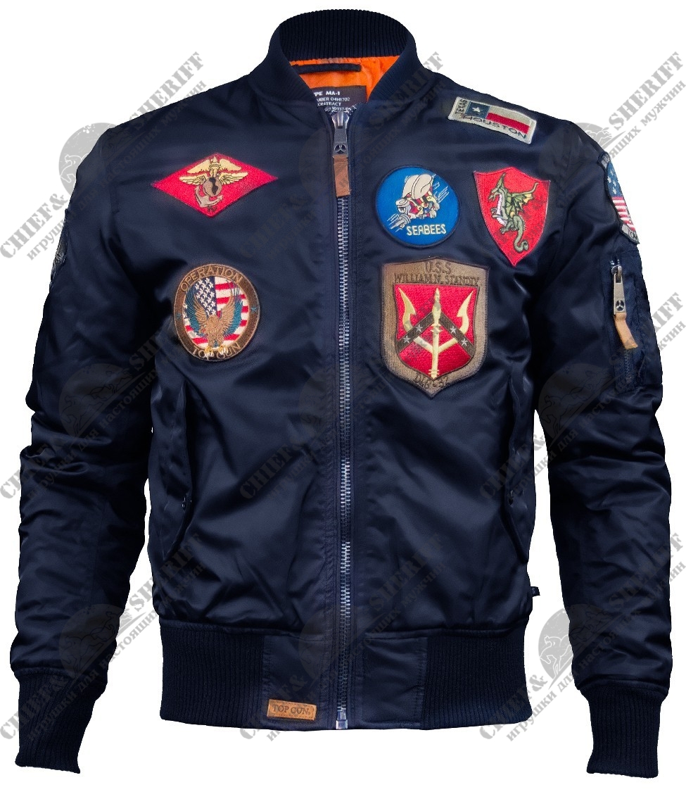 Куртка бомбер Top Gun MA-1 Nylon Bomber Jacket With Patches, navy,  TGJ1540PN, купить в интернет-магазине с доставкой по Москве и России