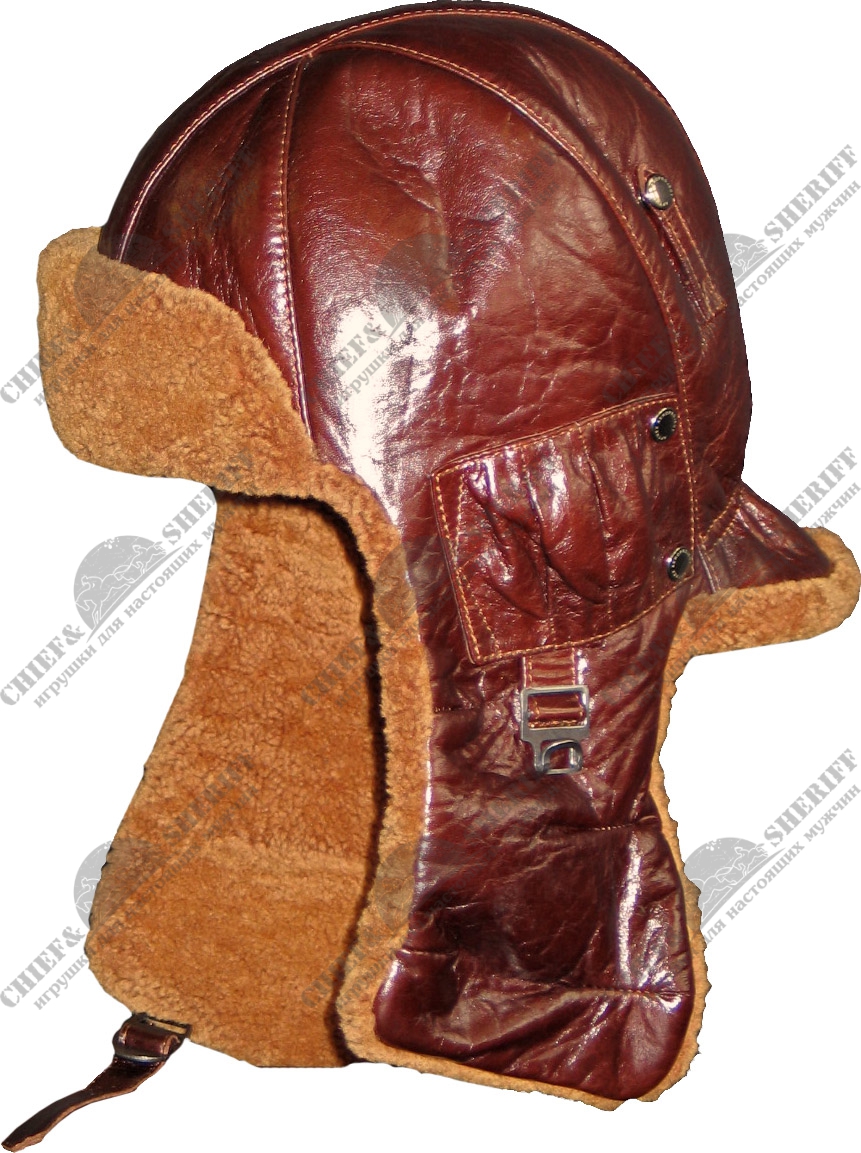 Кожаный лётный шлем Артмех, отворот, овчина, длинное ухо, цвет коричневый