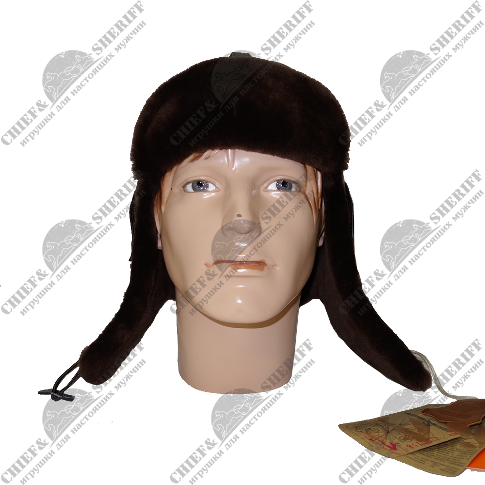 Кожаный лётный шлем АртМех, овчина, отворот, цвет коричневый, 5250.4