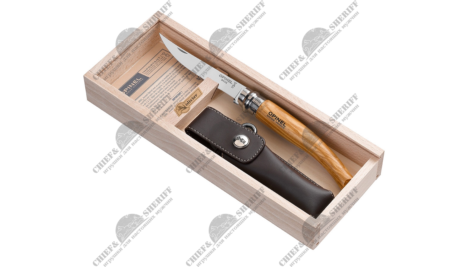 Складной нож Opinel Slim Olive No.10 с чехлом в подарочной коробке, олива, 001090
