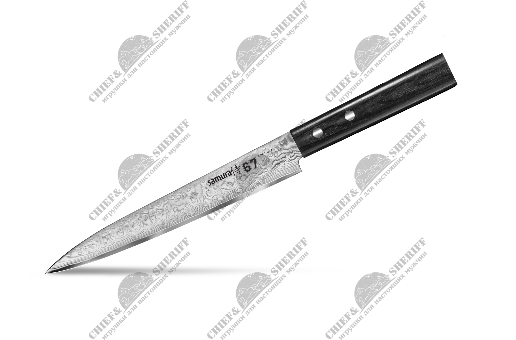 Нож кухонный Samura 67, для нарезки  195 мм, дамаск 67 слоев, микарта, SD67-0045M