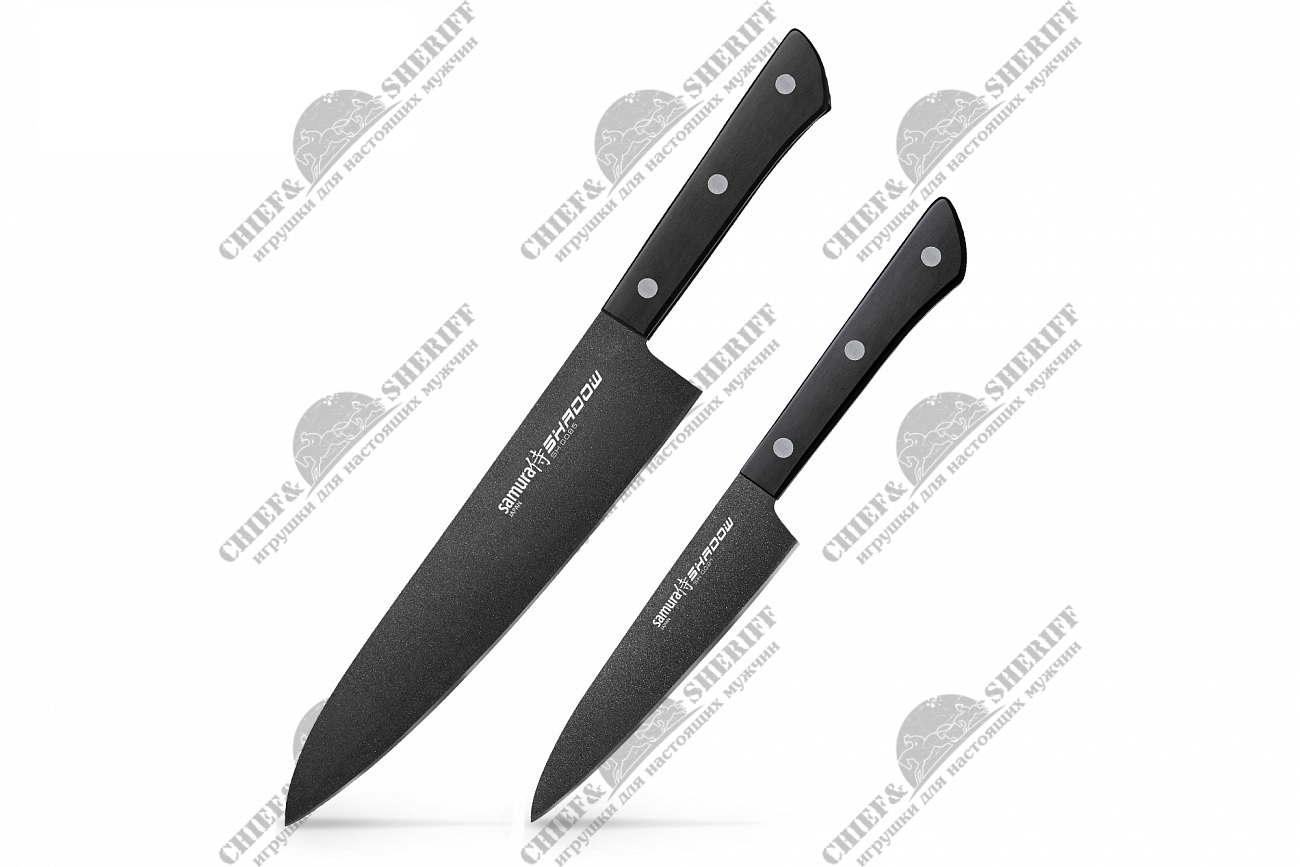 Набор из 2-х ножей Samura Shadow покрытие Black coating (SH0021 и SH0085), AUS-8, ABS пластик, SH-0210