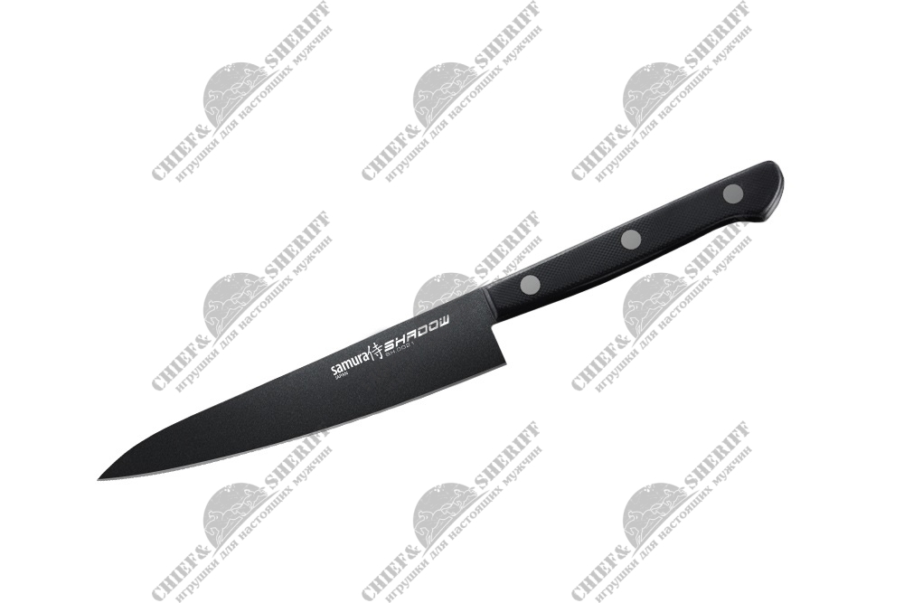 Нож кухонный Samura Shadow универсальный с покрытием Black coating 135 мм, AUS-8, G-10, SH-0021