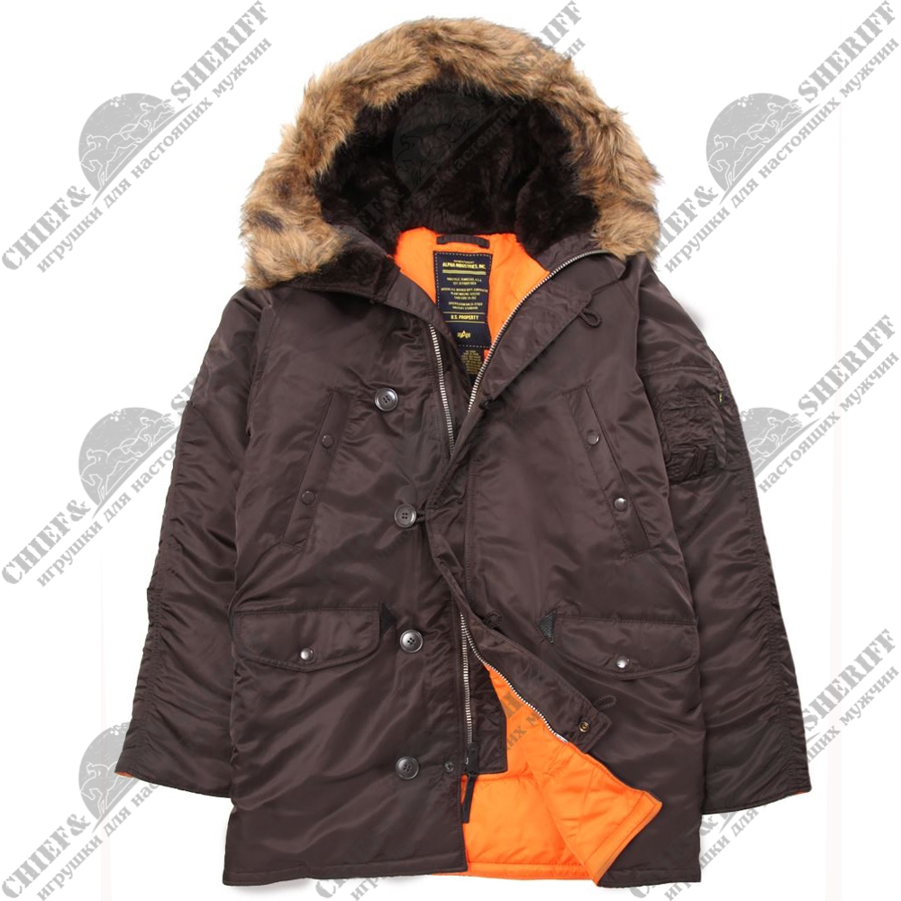 Куртка аляска Alpha Industries Slim Fit N-3B Parka, deep brown-orange, GEN1