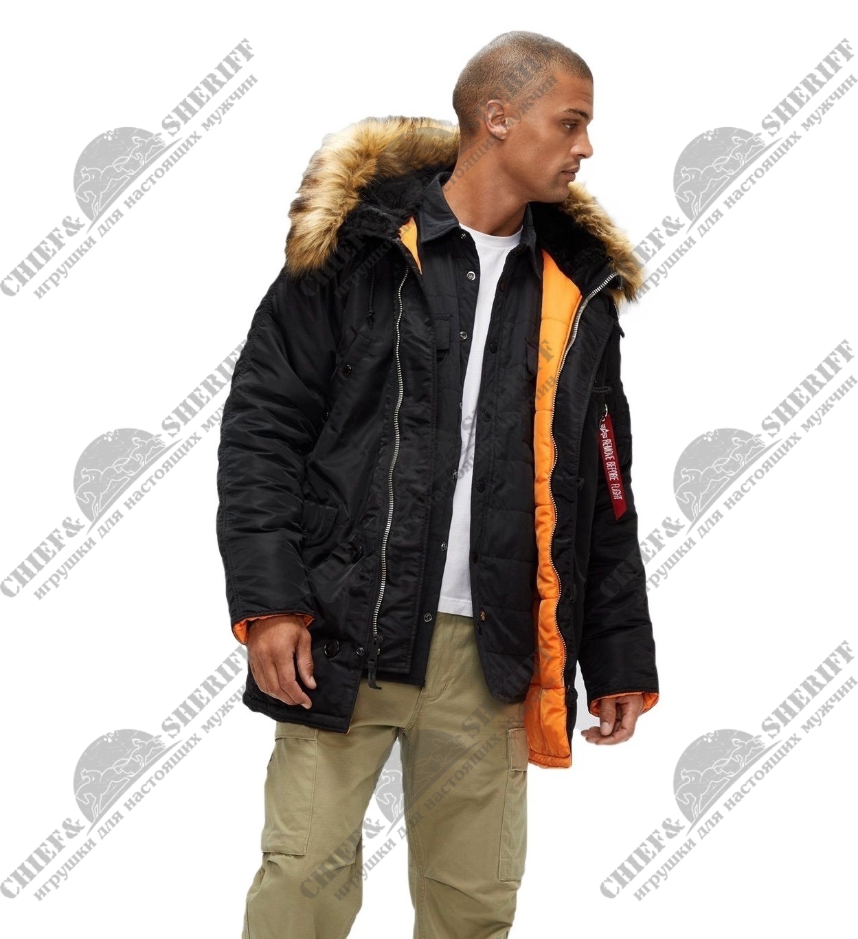 Куртка аляска Alpha Industries Slim Fit N-3B GEN 1 Parka, black-orange
